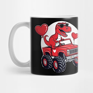 Kids Valentines Day T Rex Riding Monster Truck Funny Toddler Mug